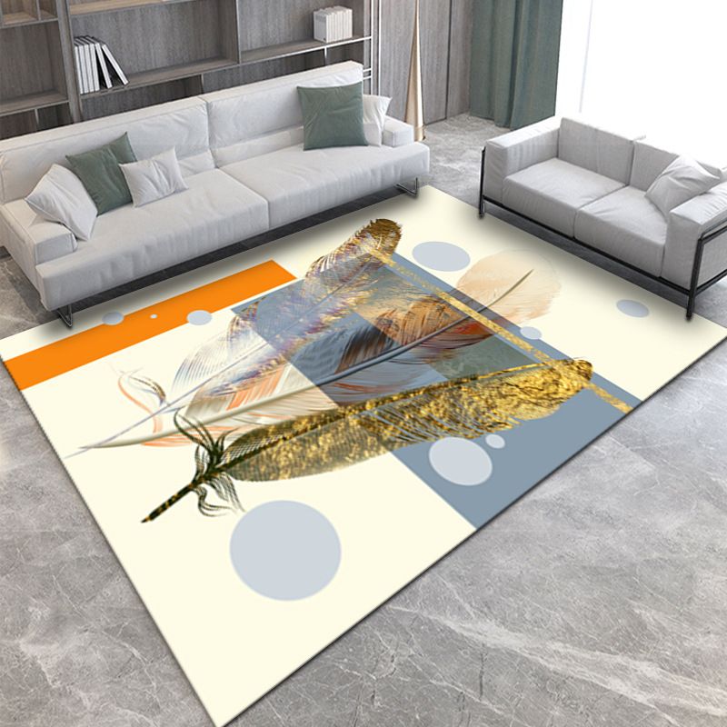 Wealthy Modern Rug Gold Graphic Indoor Rug Washable Rug for Drawing Room
