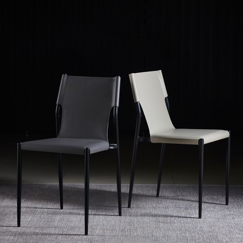 Silla lateral de cuero de diseñador para cafetería, silla de comedor con respaldo sólido