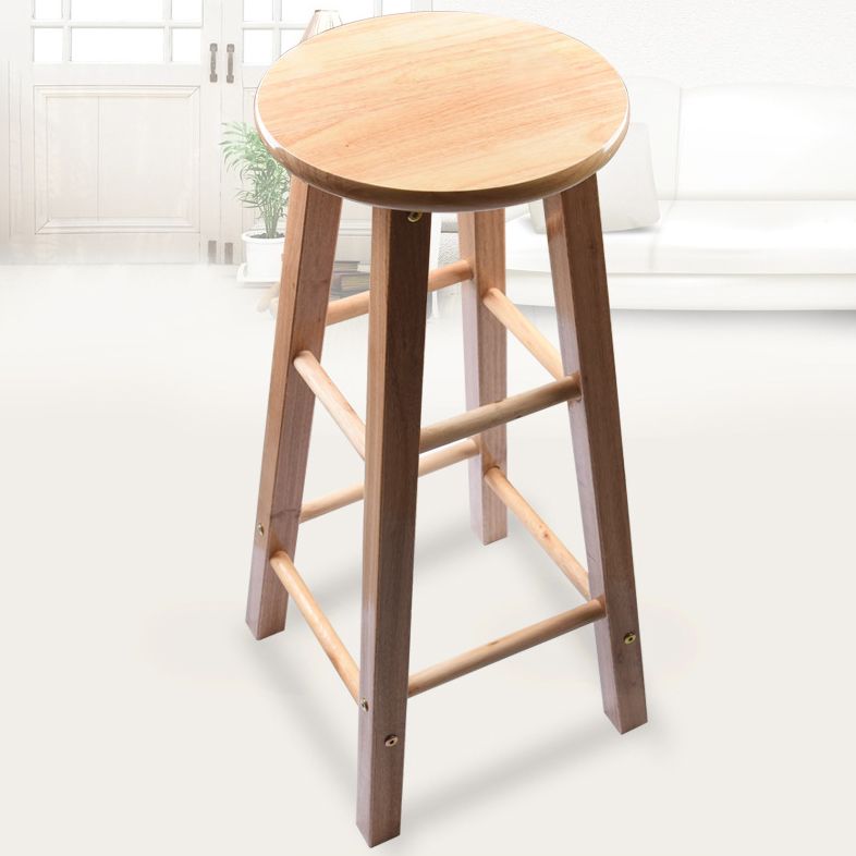 Modern Round Backless Stool Oak Solid Wood Bar Stool in Natural