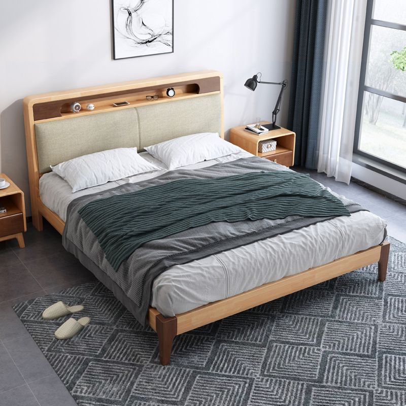 Upholstered Headboard Standard Bed Wood and Upholstered Bed Frame Natural