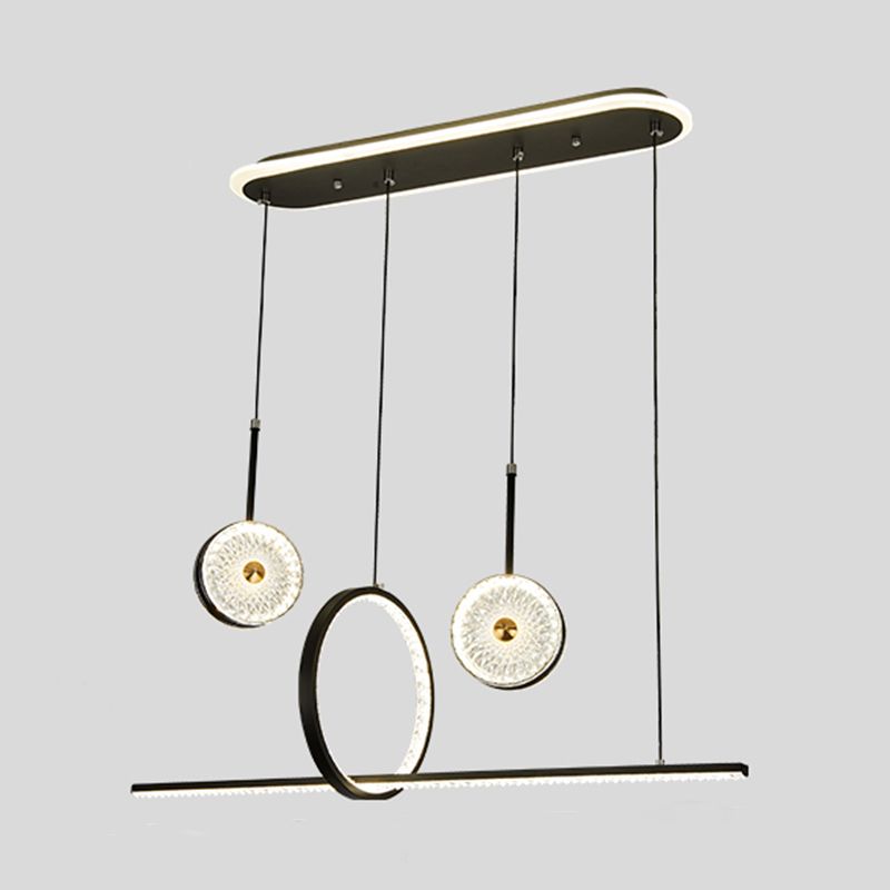 Luminaires d'éclairage de l'île géométrique Lumière de lustre en cristal contemporain en noir