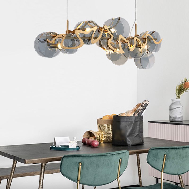 7-Light Unique Shaped Island Light Fixtures Modernism Glass Island Pendant Lights