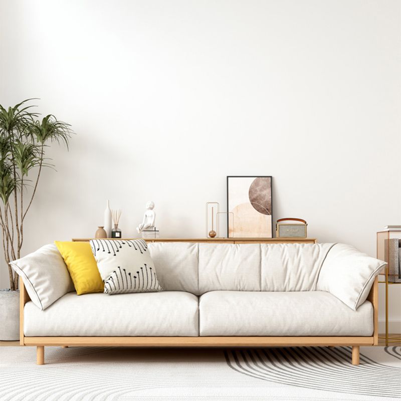 Scandinavian Tuxedo Arm Settee Cotton Blend Standard Sofa with Wooden Legs