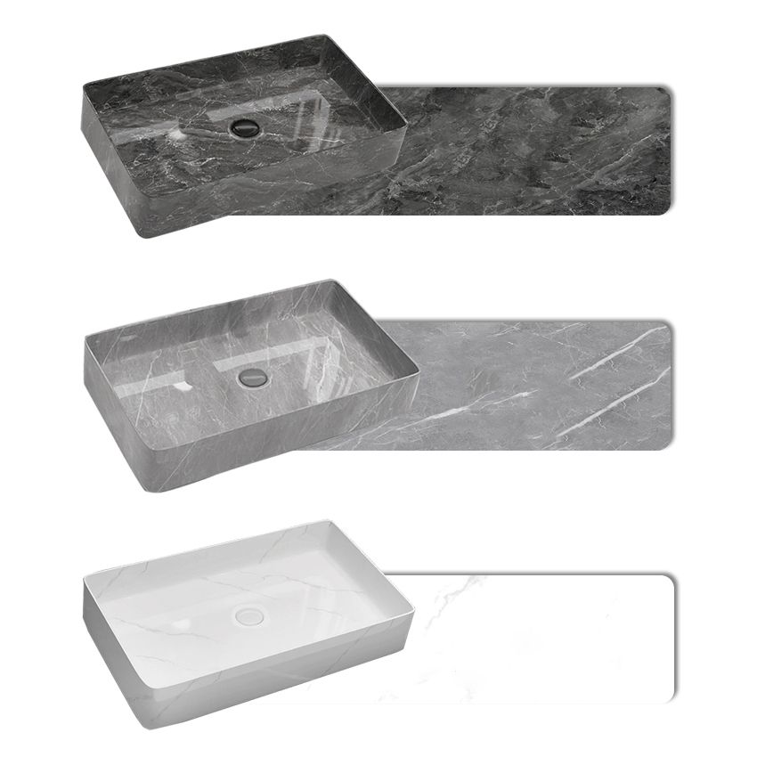 Modern Bathroom Sink Porcelain Rectangular Vessel Sink with Pop-Up Drain