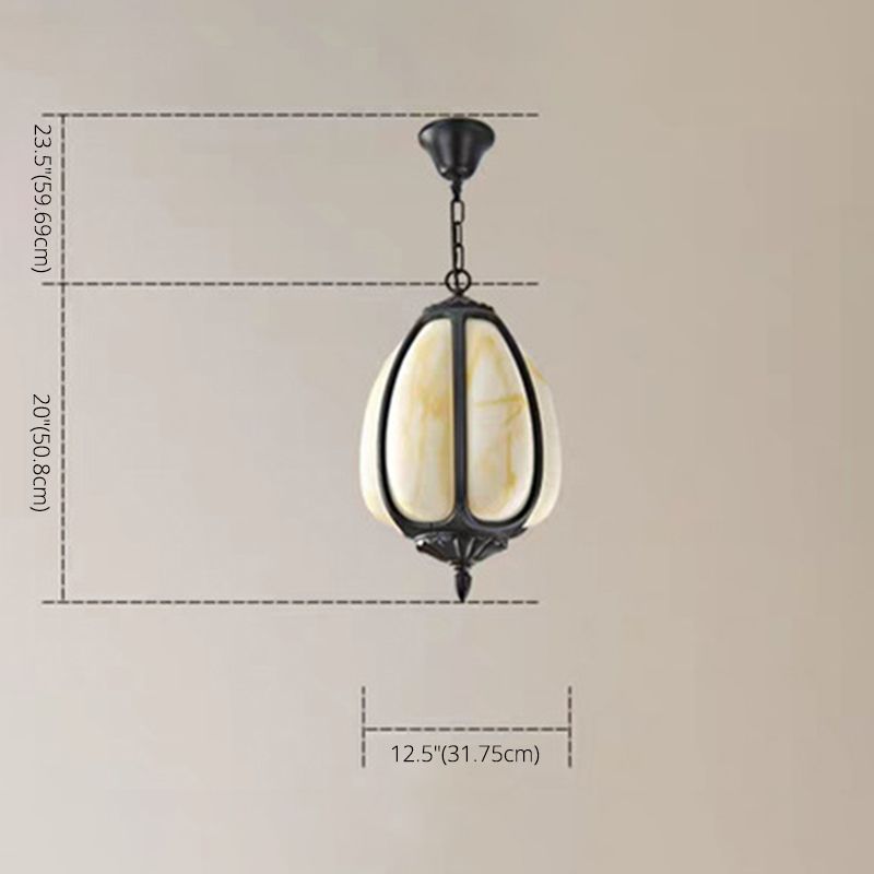 Resin Imitation Jade Shade Pumpkin Hanging Light Black Aluminum Frame Corridor Aisle Lighting Pendant with 23.5" Adjustable Chain