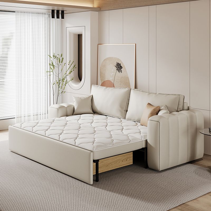 Scandinavian Folding Futon and Mattress Square Arms Futon Sleeper Sofa