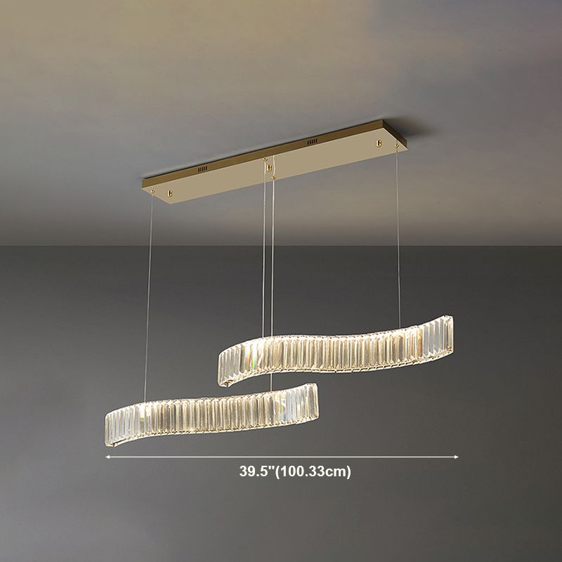 Contemporary Waves Ceiling Hanging Lamp Fixtures 2 Light Crystal Wrapped Island Pendant