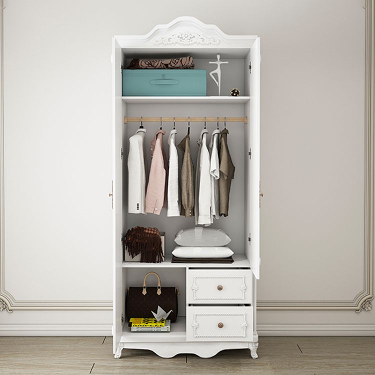 French Country White Wardrobe for Bedroom Manufactured Wood Cabinet with Drawers
