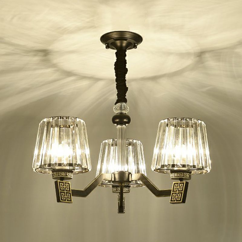 Cone Pendant Lamp Retro Black Crystal Prism Chandelier Light Fixture for Living Room