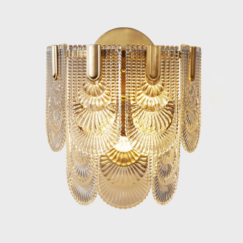 Contemporary 3- Light Wall Mounted Fixture Brass and Glass Wall Sconce