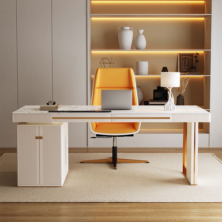 Contemporary Stone Writing Desk Bedroom White Office Desk with Legs