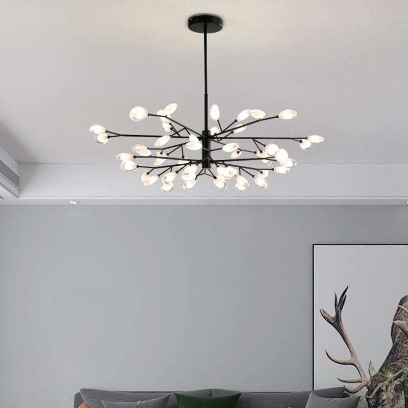 Black Tree Branches Ceiling Hang Lamp Contemporary Metal Chandelier for Living Room