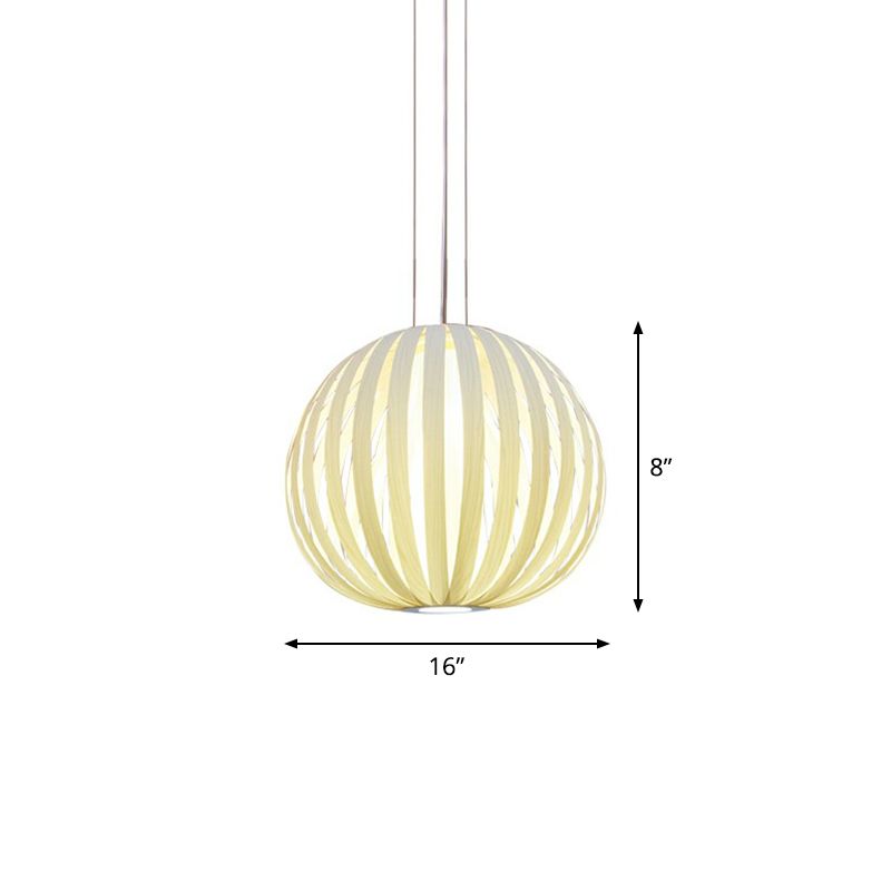 Wood Veneer Global Pendant Lamp Asian 1 Head Suspended Lighting Fixture for Restaurant