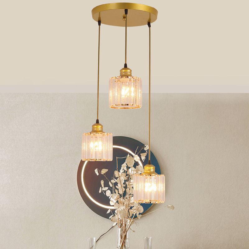 Gold Stairway Cluster Pendant Light in Modern Luxury Style Wrought Iron Hanging Light with Crystal Shade