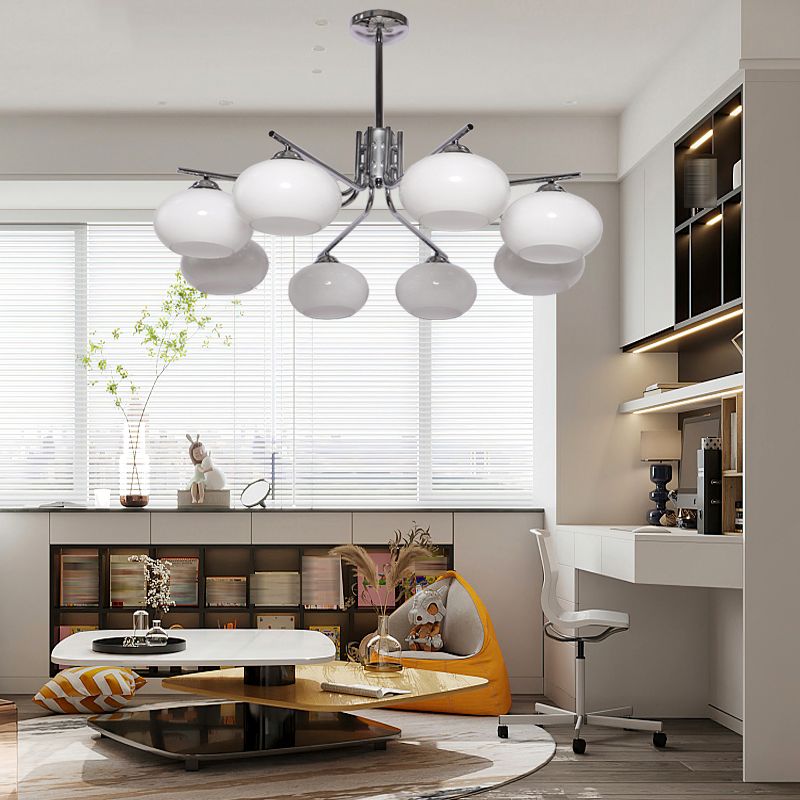 Modern Silver Ceiling Hung Fixture Starburst Glass Down Lighting Pendant