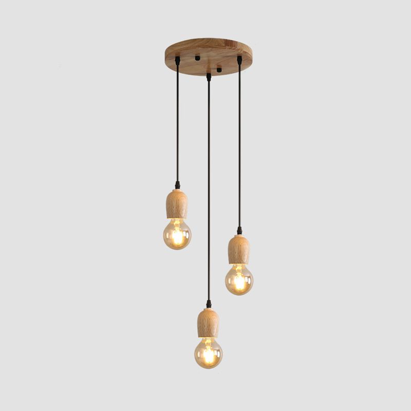 Mini Cluster Pendant Light Minimalist Natural Wood Dining Room Drop Lamp in Beige