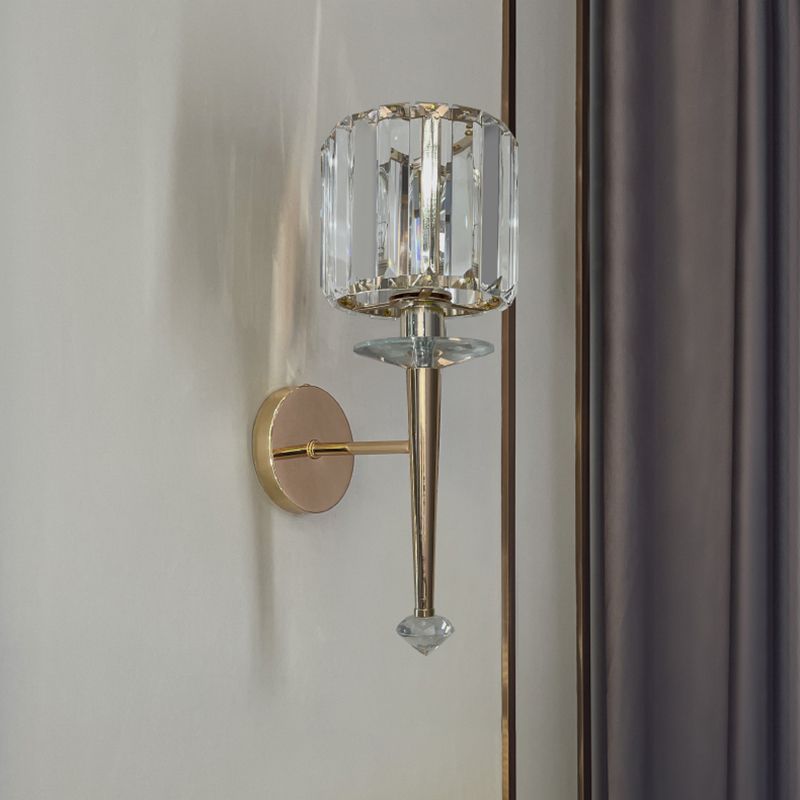 1-Light Sconce Light Fixture Modern Style Conical Clear Crystal Wall Mounted Lights in Gold