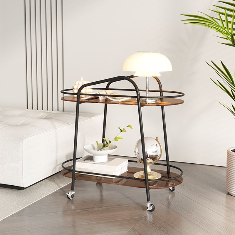 Modern Double Tier Corner Table Glass Side End Table with Storage