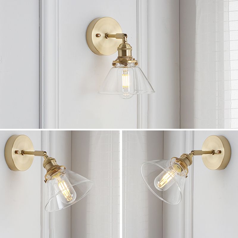 1-Light Cone Wall Light Sconce Industrial Style Glass Wall Mounted Lights