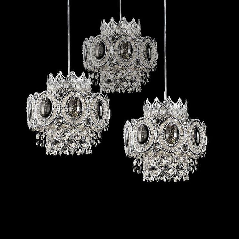 Modern Floral Layered Pendant Lamp 3 Bulbs Crystal Multiple Hanging Light in Chrome