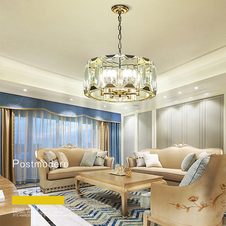 Lámpara de suspensión de tambor redonda de tambor redondo moderno de cristal transparente de mediados de siglo para comedor para comedor