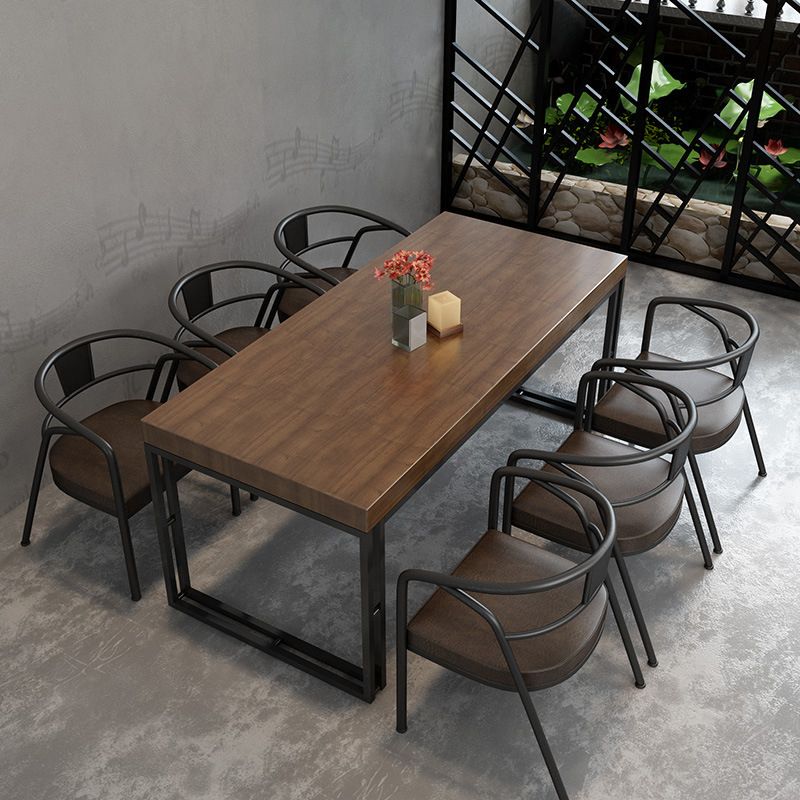 Industrial 1/2/5/7 Pieces Furniture Solid Wood Rectangle Dining Table Set in Brown