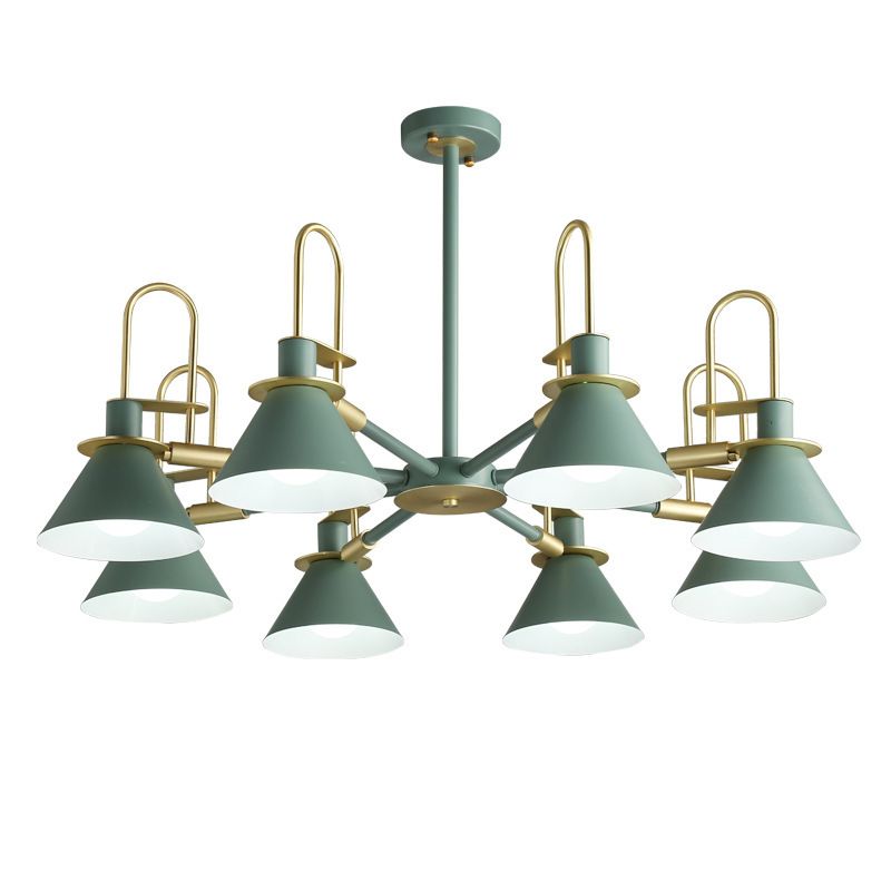 Cone Shade Chandelier Light Nordic Metal Living Room Hanging Pendant with Arc Arm