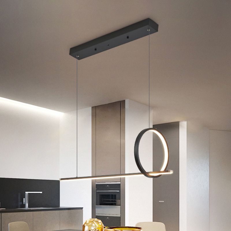 Modernist Linear and Ring Chandelier Lamp Iron Dining Room LED Island Pendant Light in Black