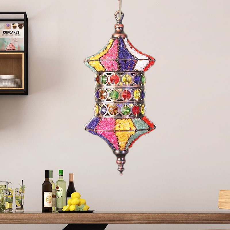 Bohemian Urn/Cylinder Pendant Light Fixture 1 Head Metal Ceiling Suspension Lamp in White/Pink/Purple for Restaurant