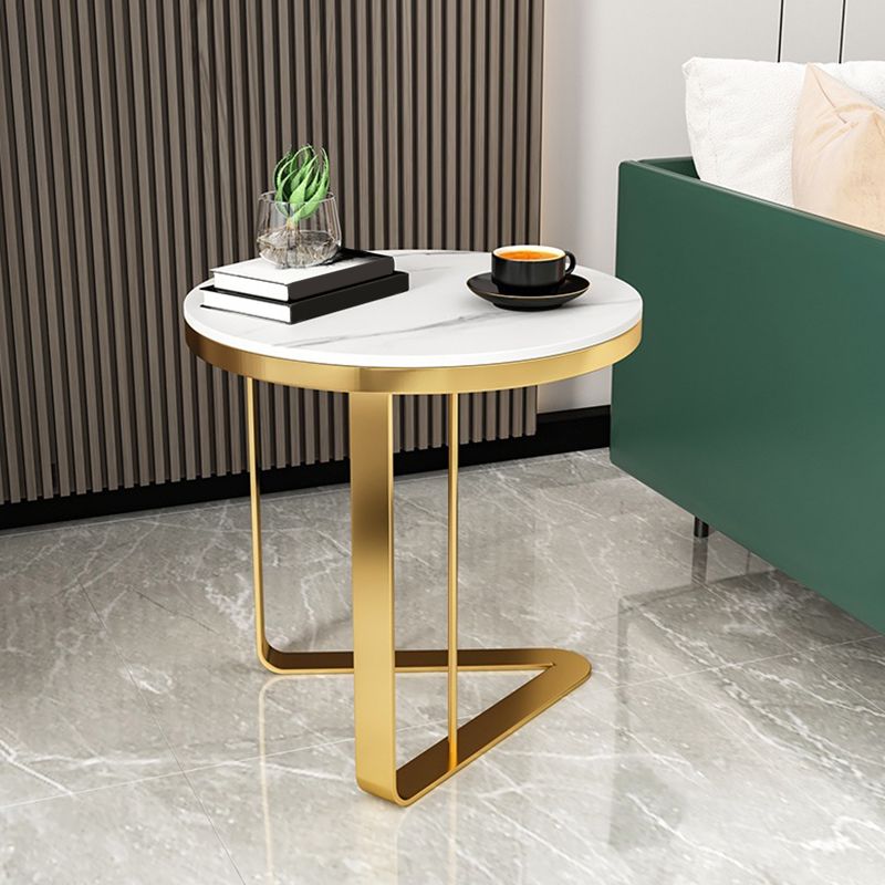 Modern Stone Top Side Table Round Black/Gold Metallic C Table