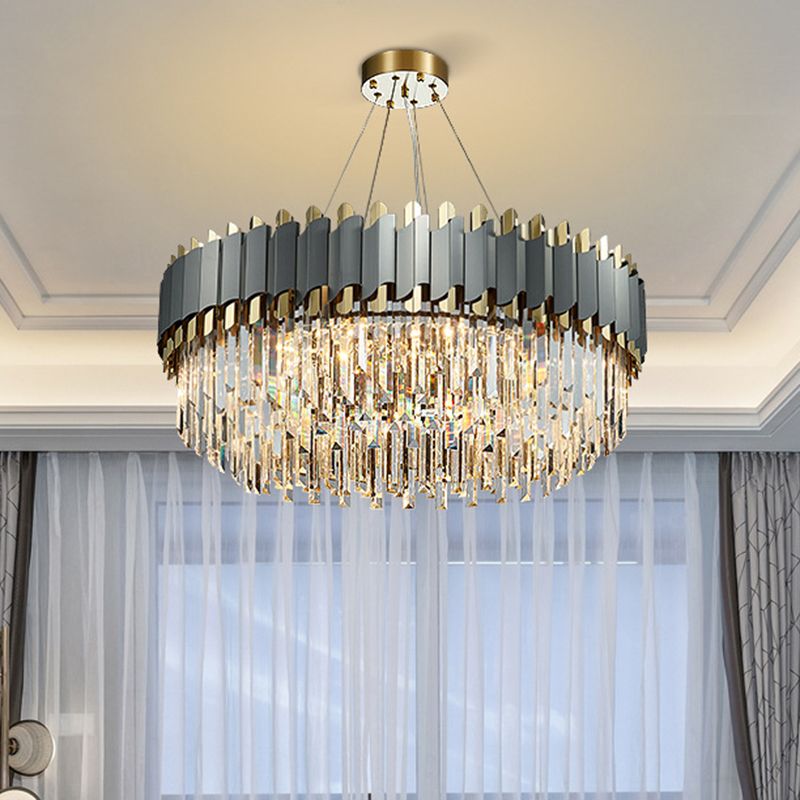 Post-Modern Layered Chandelier Pendant Light Strip Crystal Living Room Hanging Light in Gold-Black