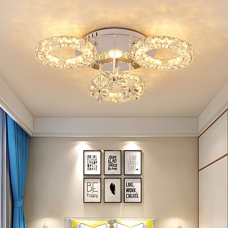 Nikkel hoepel en bloem semi -flush lamp modernistisch led kristal dicht bij plafondverlichting