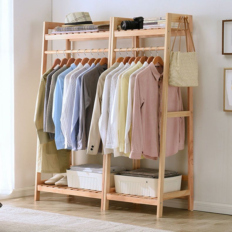 Contemporary Wardrobe Armoire Pine Wood Armoire with Garment Rod for Home