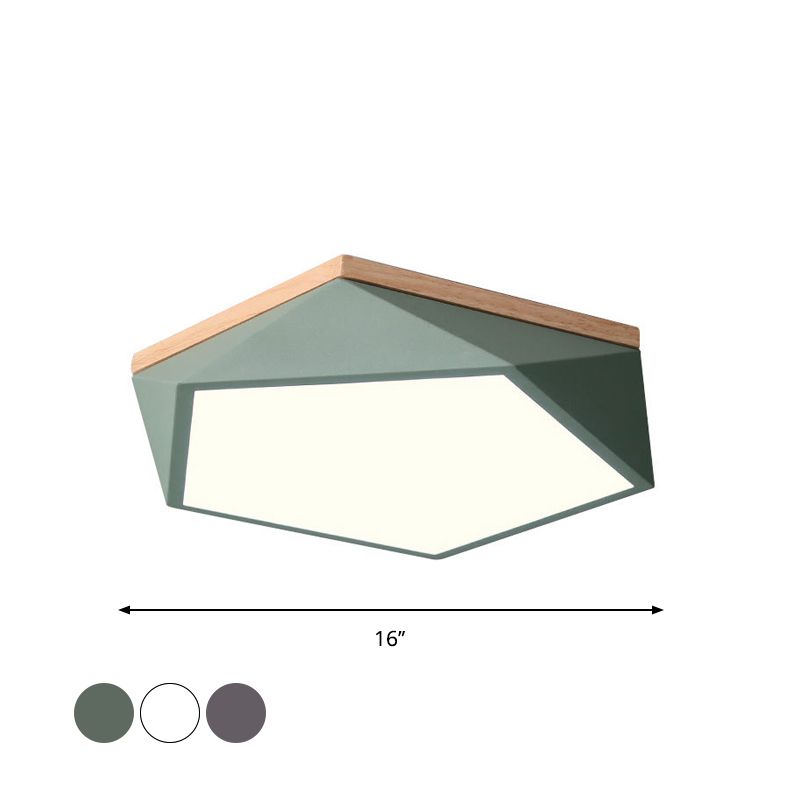 Plafonnier à facettes Macaron métallique 16"/19,5" W LED pour chambre à coucher en blanc/gris/vert avec auvent en bois