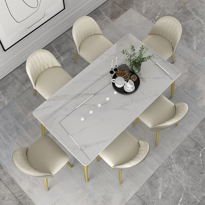 Nordic 1/5/6/7 Pieces Dining Set Sintered Stone Dining Table with Leather Chairs