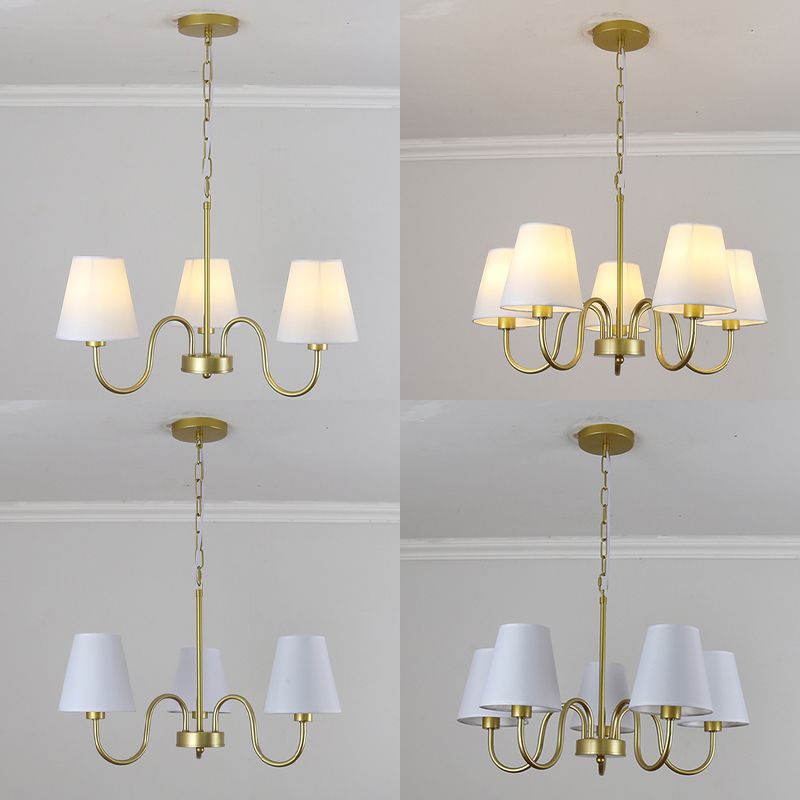Traditional Style Chandelier Light Fabric Shade Lighting Fixture for Living Room