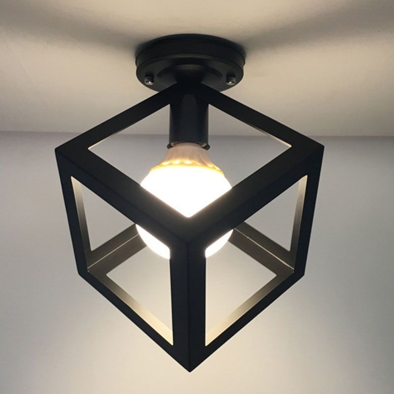 Geometrische Hanger Licht Industriële Stijl 1 Light Metal Flush Mount Light Fixture in Zwart