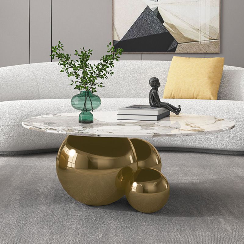 Glam Style 16.92" Tall Abstract Cocktail Table Round Slate Coffee Table