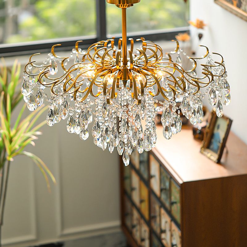 Traditional Chandelier Light Fixtures Multi-Head Crystal Suspension Pendant Lamps