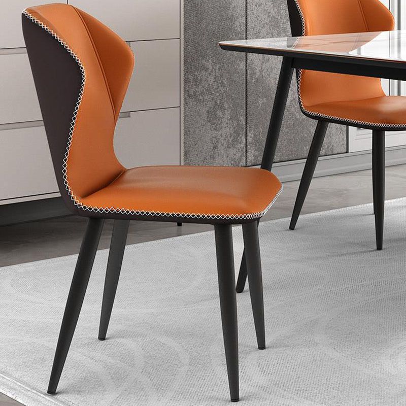Contemporary Leather Wingback Side Chair Matte Finish Bedroom Dining Chair