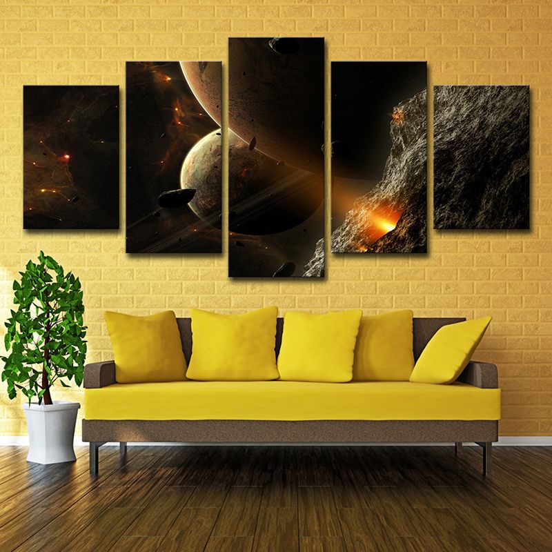 Yellow Planet Wall Art Cosmos Science Fiction Multi-Piece Canvas for Boys Room