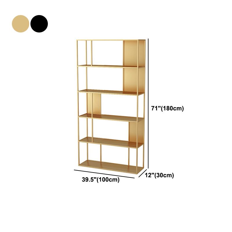 Modern Open Bookcase with Metal Rectangular Shelves for Study Room