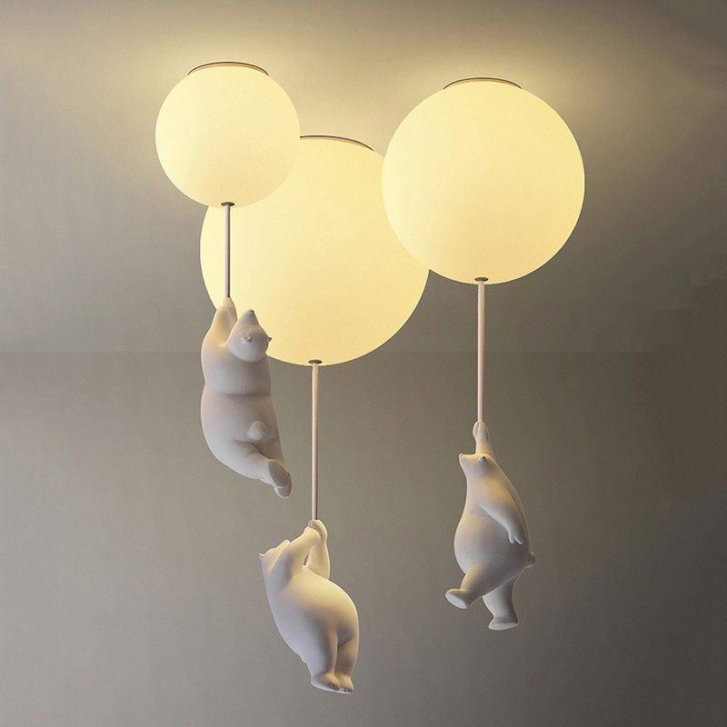 Modern Bear Ceiling Light 1-Light Ceiling Mount Light with Glass Shade for Kid's Room