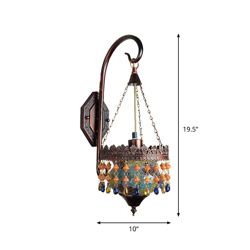 Metal Rust Sconce Light Fixture Urn 1 Light Vintage Wall Mounted Lamp with Crystal Accent for Living Room