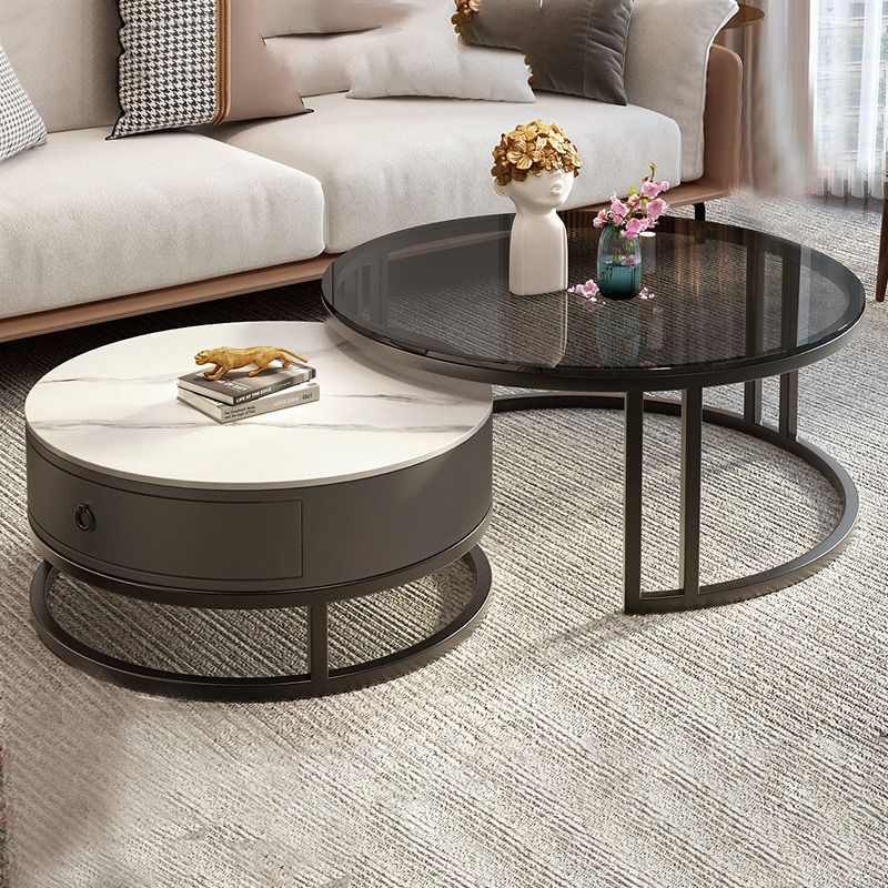 Modern Glass Coffee Cocktail Table Round Nesting Coffee Table Set