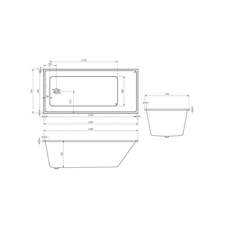 Contemporary Drop-in Soaking Bathtub Rectangle Acrylic Bathtub in White