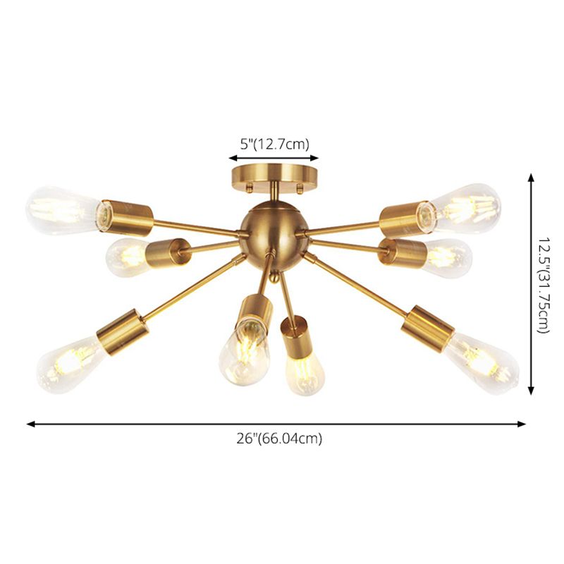 8 Light Ceiling Lighting Retro Iron Sputnik Design Semi Flush Mount Lighting for Living Room