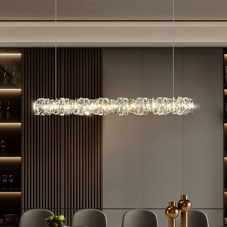 Minimalist Crystal Hanging Lamp, Luxury Linear Shade Island Pendant for Dining Room