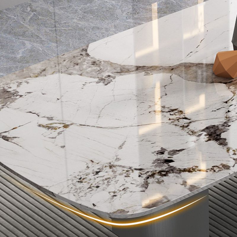 Contemporary 1/3/4/6/9 Pieces Dining Set Rectangle Stone Dining Table Set in White