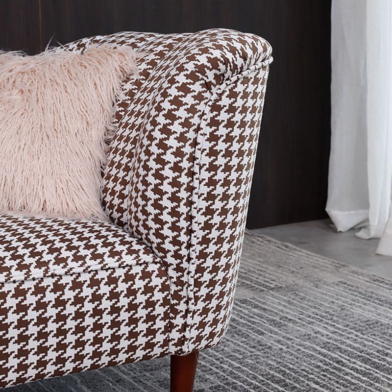 Contemporary One Armed Chaise Round Arms Houndstooth for Living Room